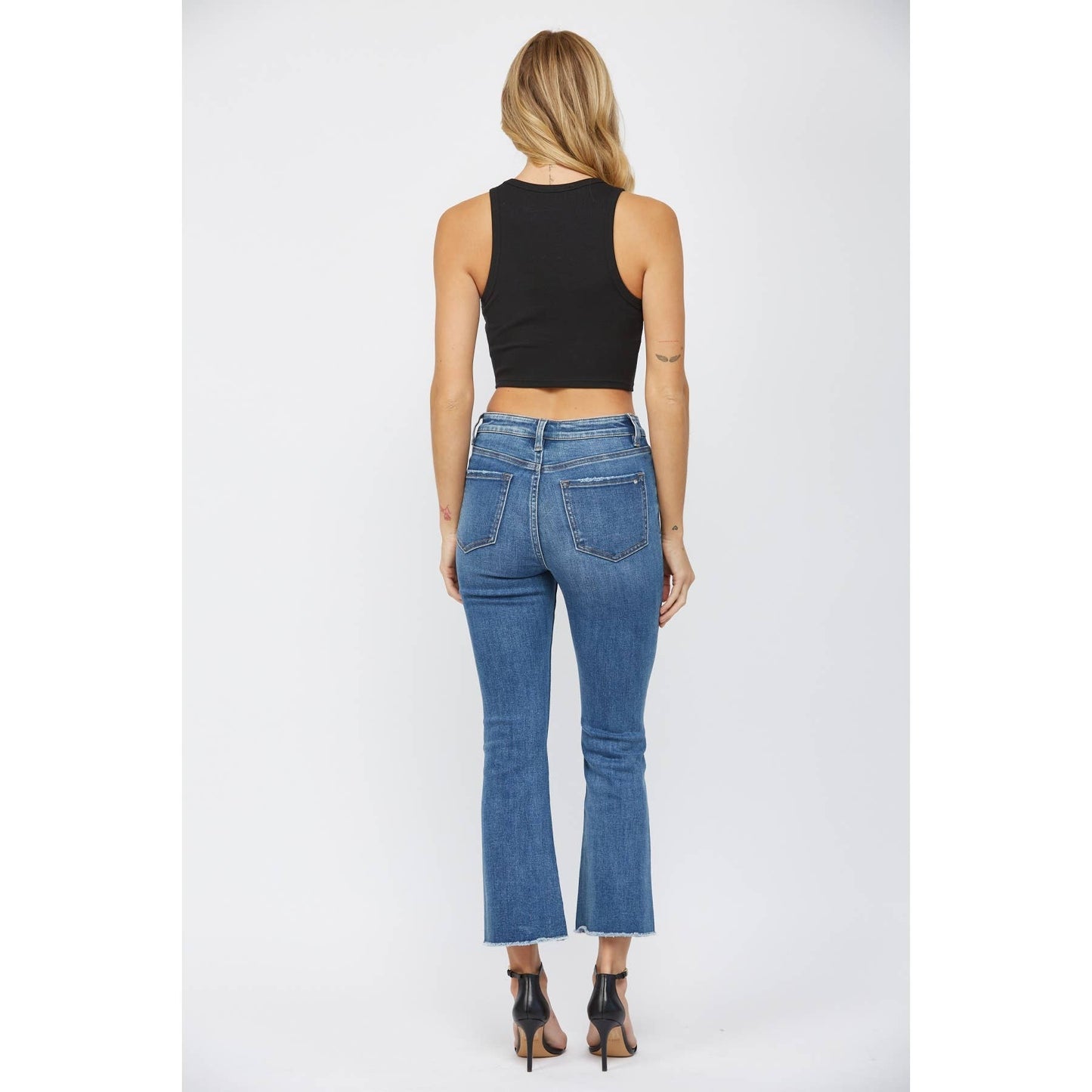 HIGH RISE CROP FLARE WITH BUTTON UP