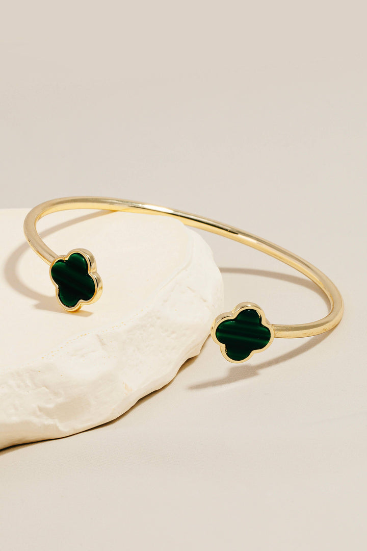 Double Clover Metallic Cuff Bracelet