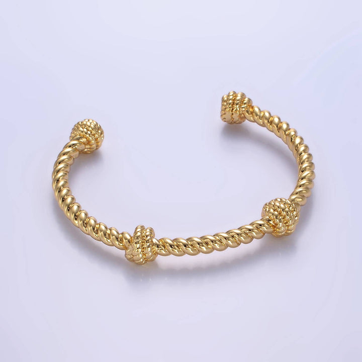 24K Gold Filled Knotted Rope Cuff Bracelet | WA-2518