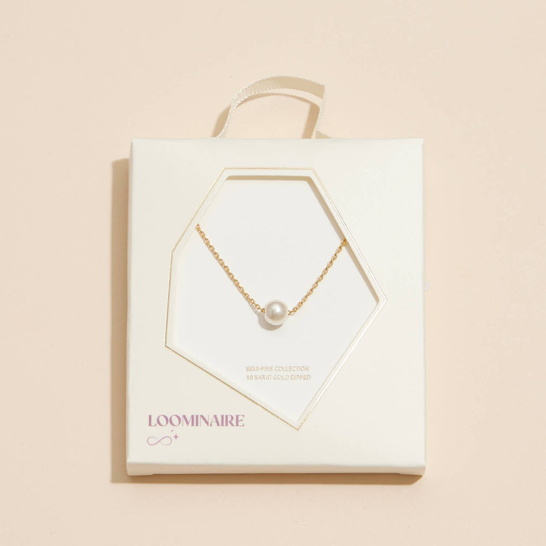 6mm Classic Pearl Charm 18K Gold Dip Necklace