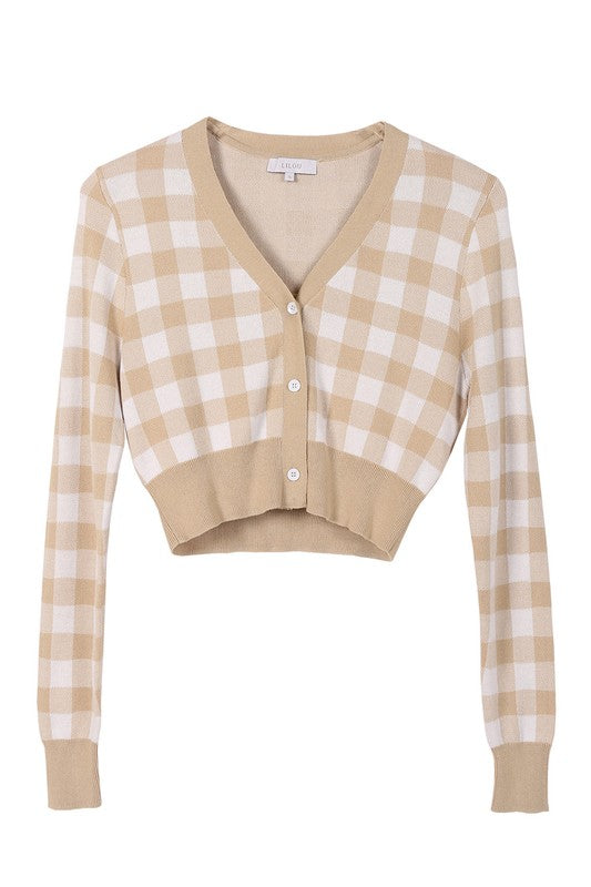 LS Gingham pattern cardigan