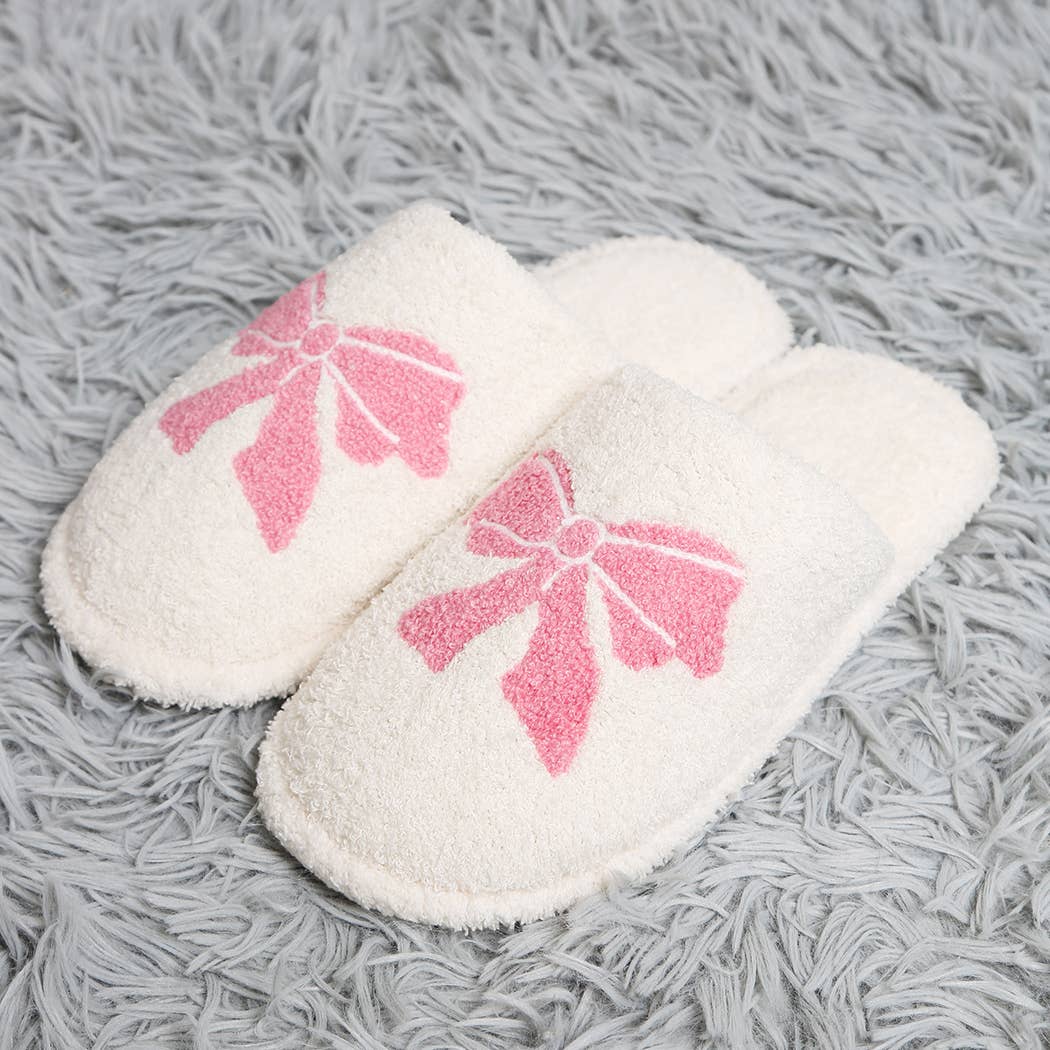 Ribbon Bow Print Luxury Soft Home Slippers