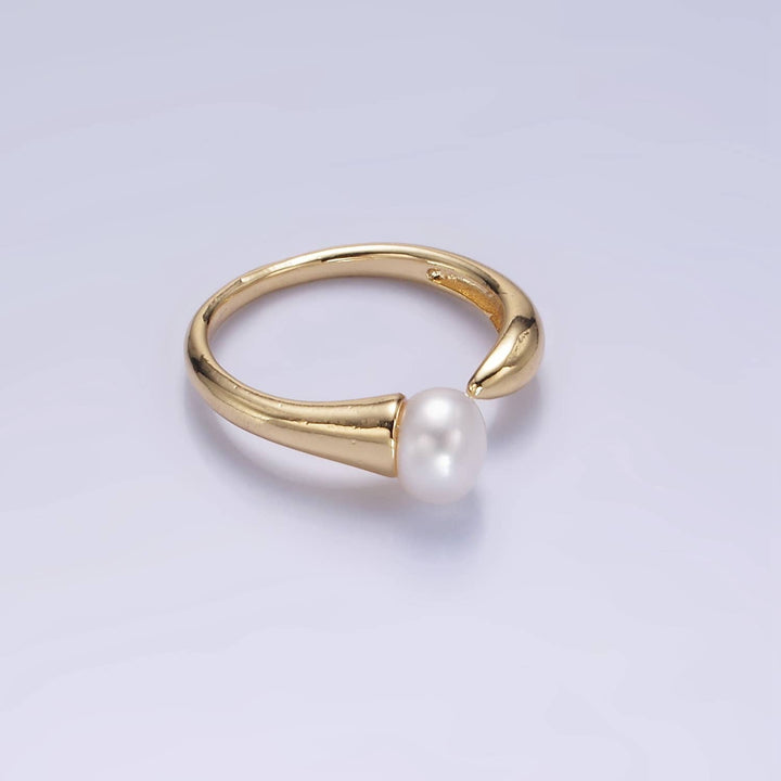 14K Gold Filled Shell Pearl Solitaire Wrap Open Ring | O1317