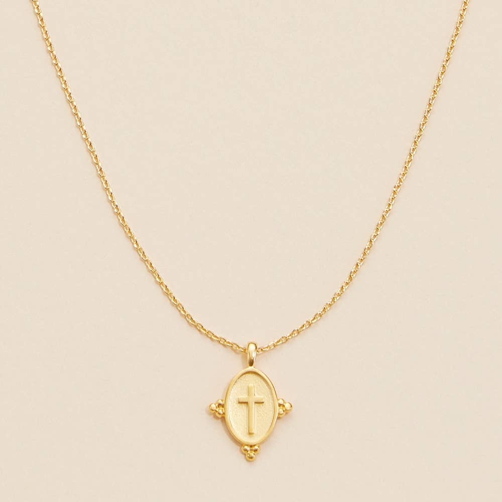 Oval Coin With Cross Charm Necklace