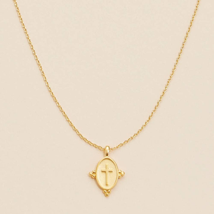 Oval Coin With Cross Charm Necklace