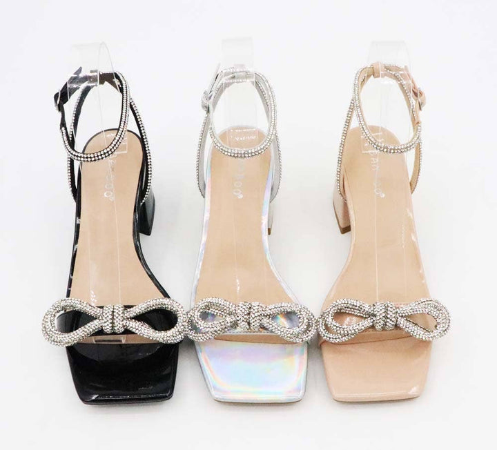 Black Rhinestone Bow Tie Ankle Strap Sandal
