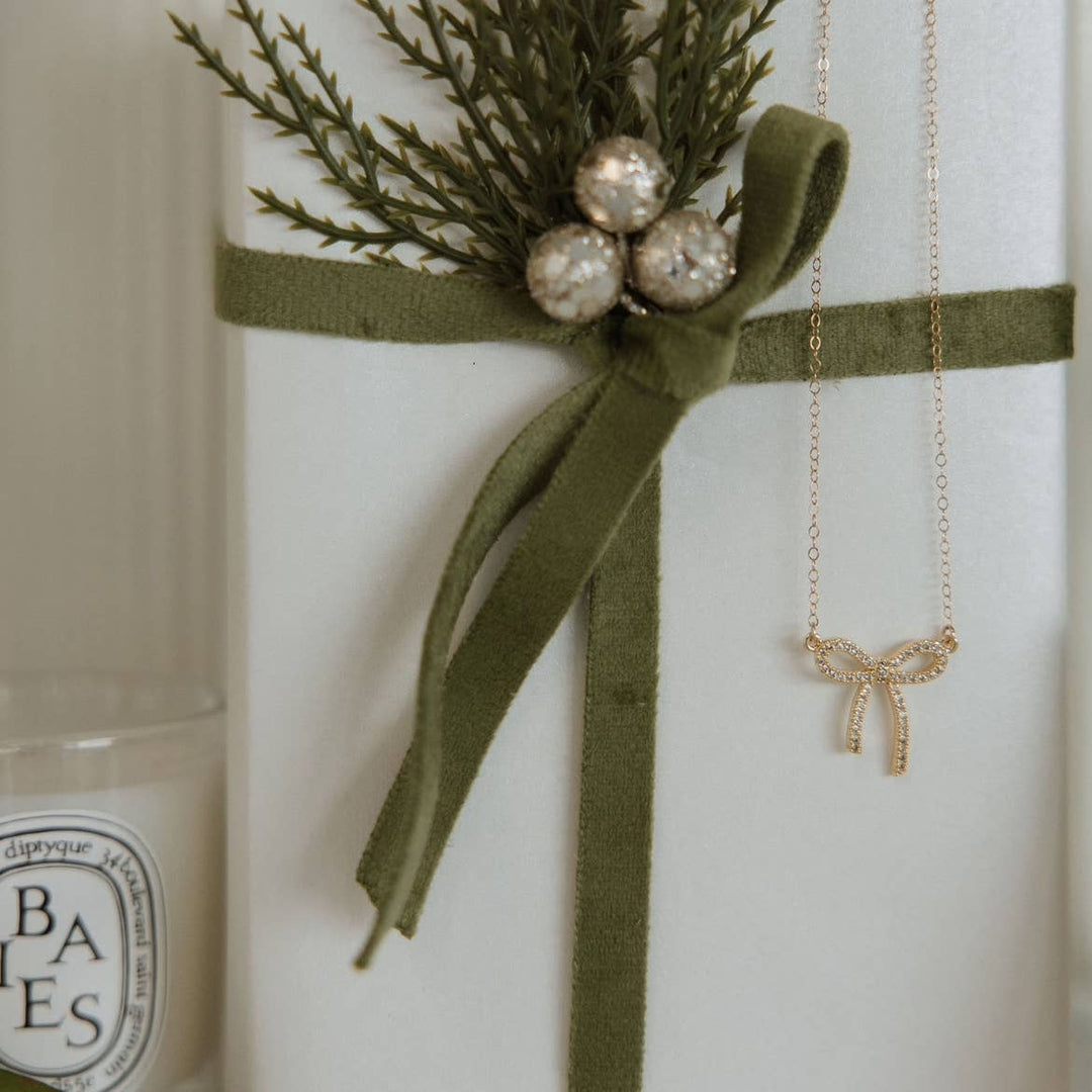 Bow Ribbon CZ Gold Filled Necklace
