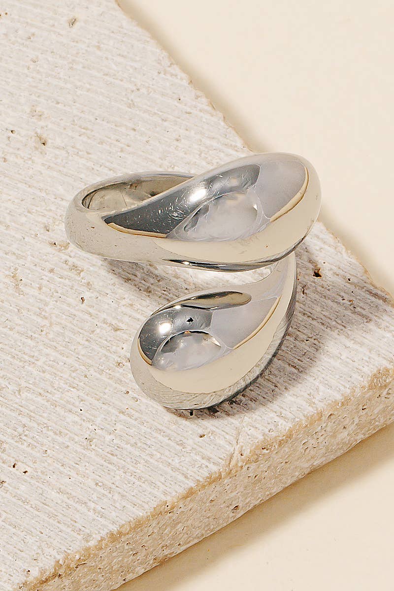 Flat Metallic Tear Wrap Around Open Band Ring