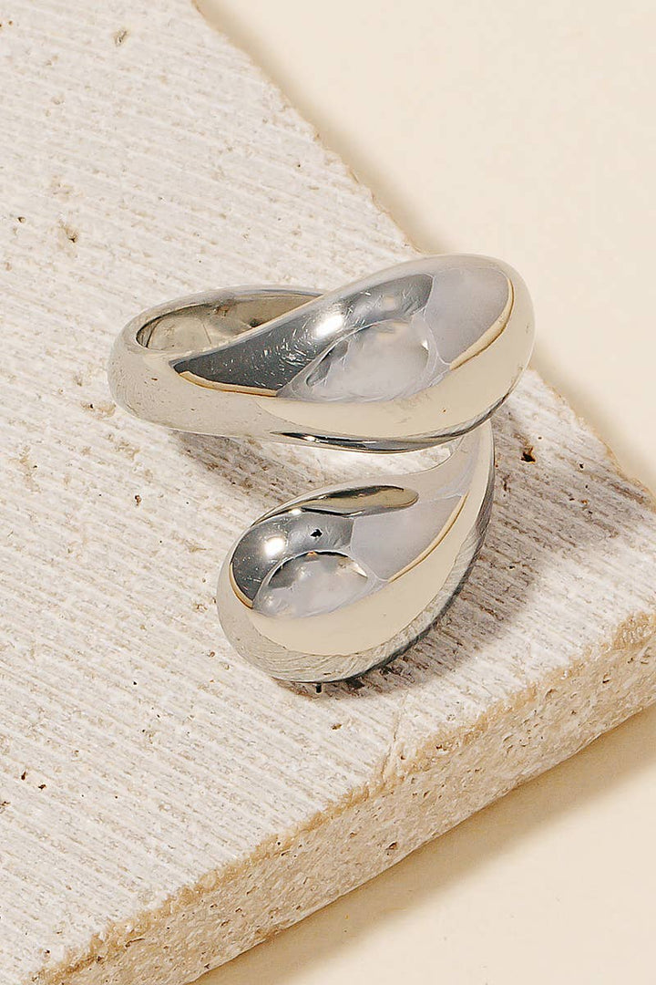 Flat Metallic Tear Wrap Around Open Band Ring