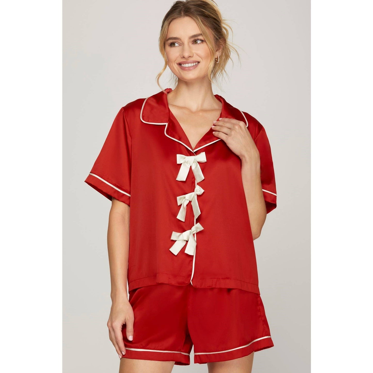 Satin Short Sleeve Top n Shorts Pajama Set