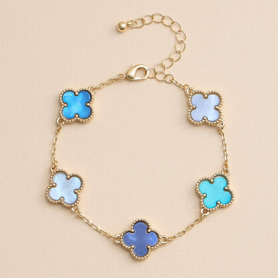 Gold Mother of Pearl Clover Bracelet & Necklace – Elegant Four-Leaf Clover Jewelry
