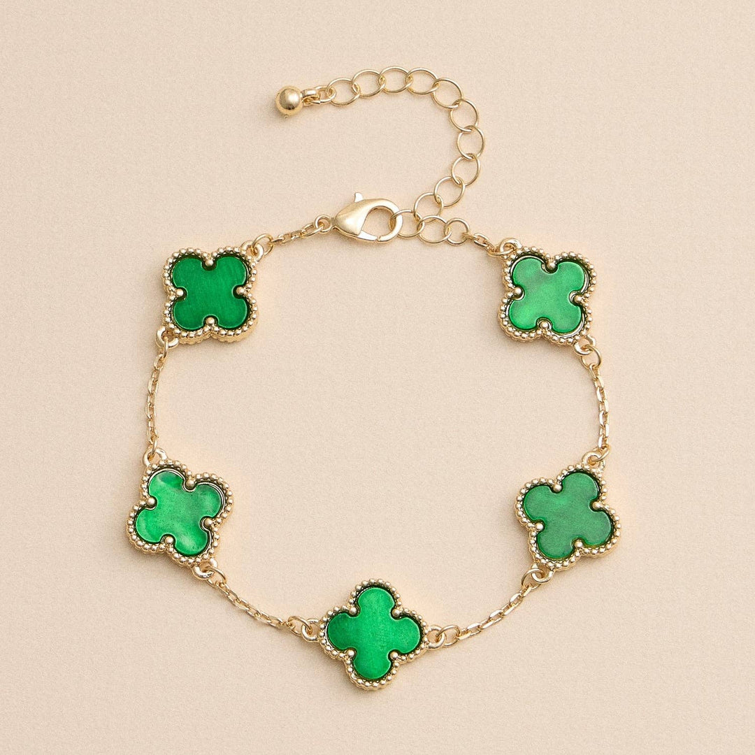 Gold Mother of Pearl Clover Bracelet & Necklace – Elegant Four-Leaf Clover Jewelry