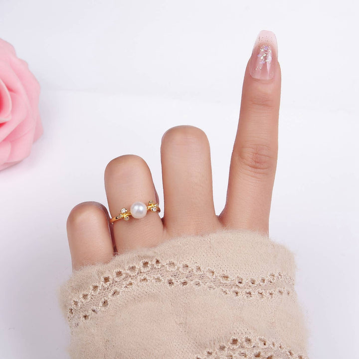 14K Gold Filled Shell Pearl Solitaire Wrap Open Ring | O1317