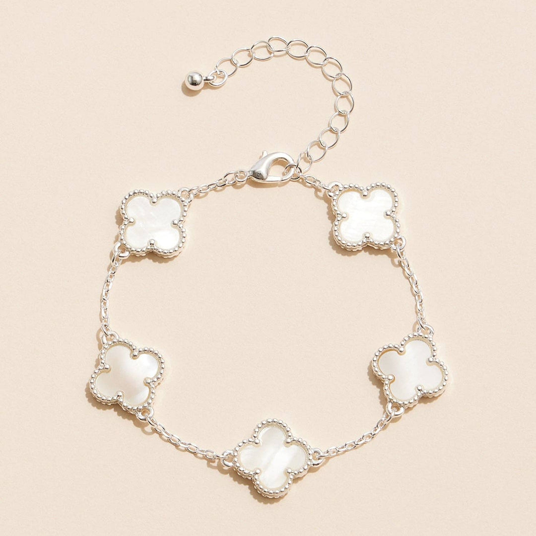 Gold Mother of Pearl Clover Bracelet & Necklace – Elegant Four-Leaf Clover Jewelry