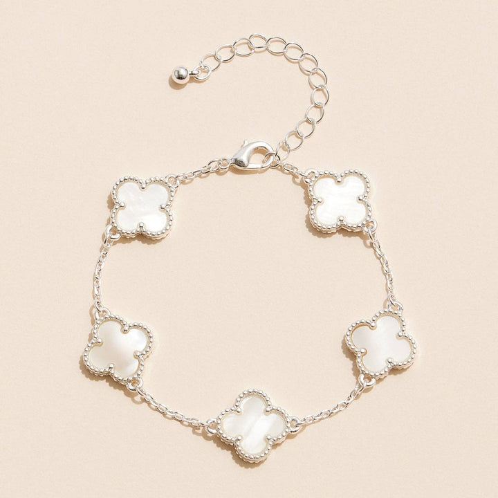 Gold Mother of Pearl Clover Bracelet & Necklace – Elegant Four-Leaf Clover Jewelry