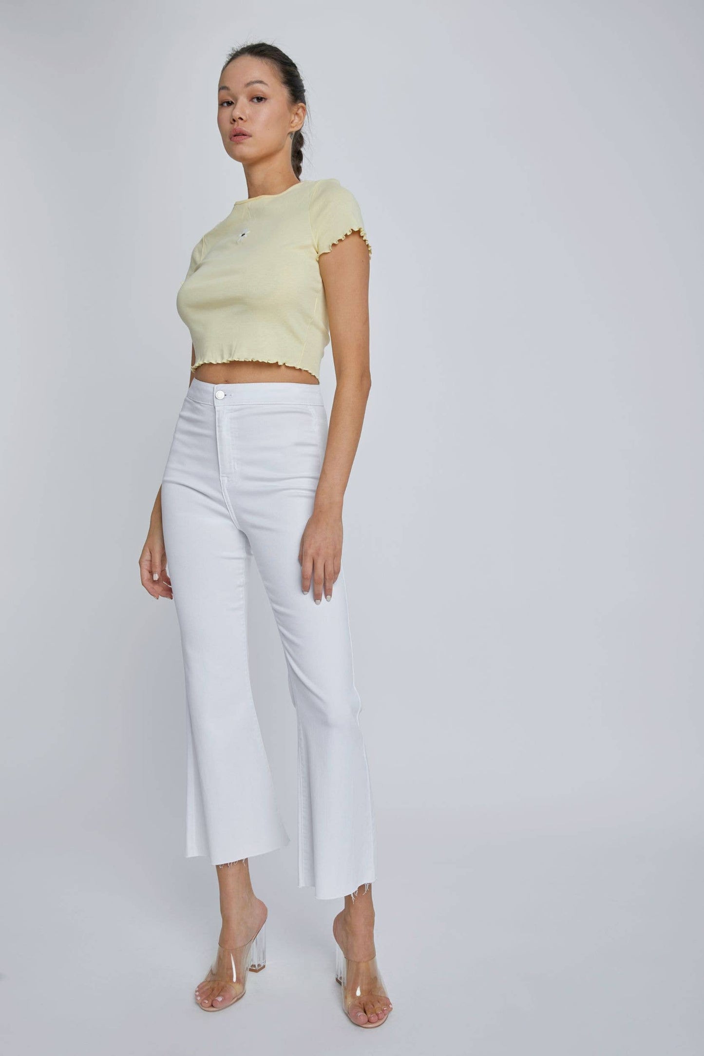 White High Rise Crop Flare Jean