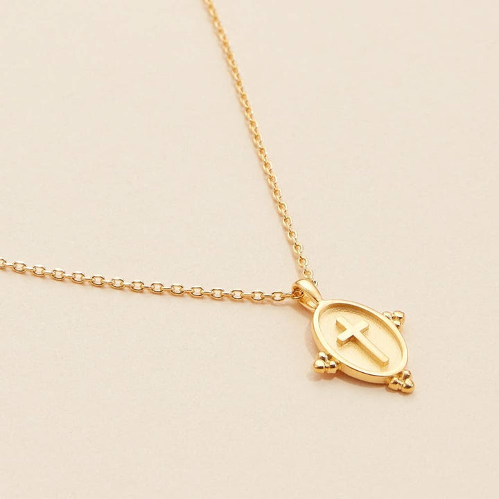 Oval Coin With Cross Charm Necklace