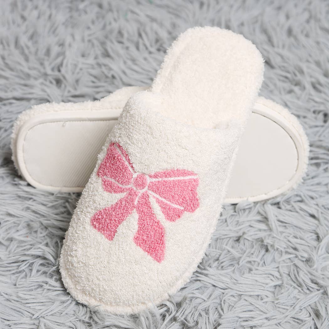 Ribbon Bow Print Luxury Soft Home Slippers