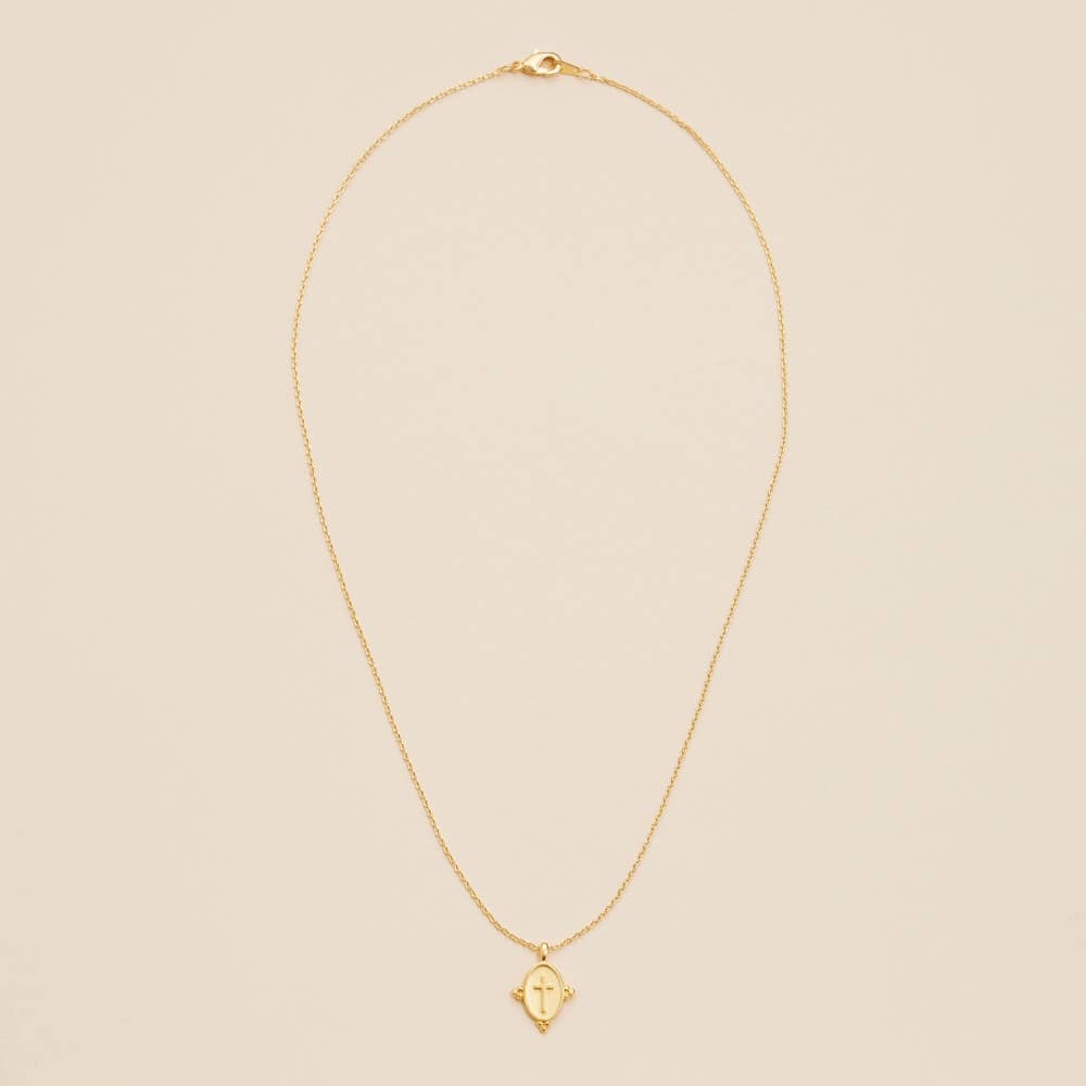 Oval Coin With Cross Charm Necklace