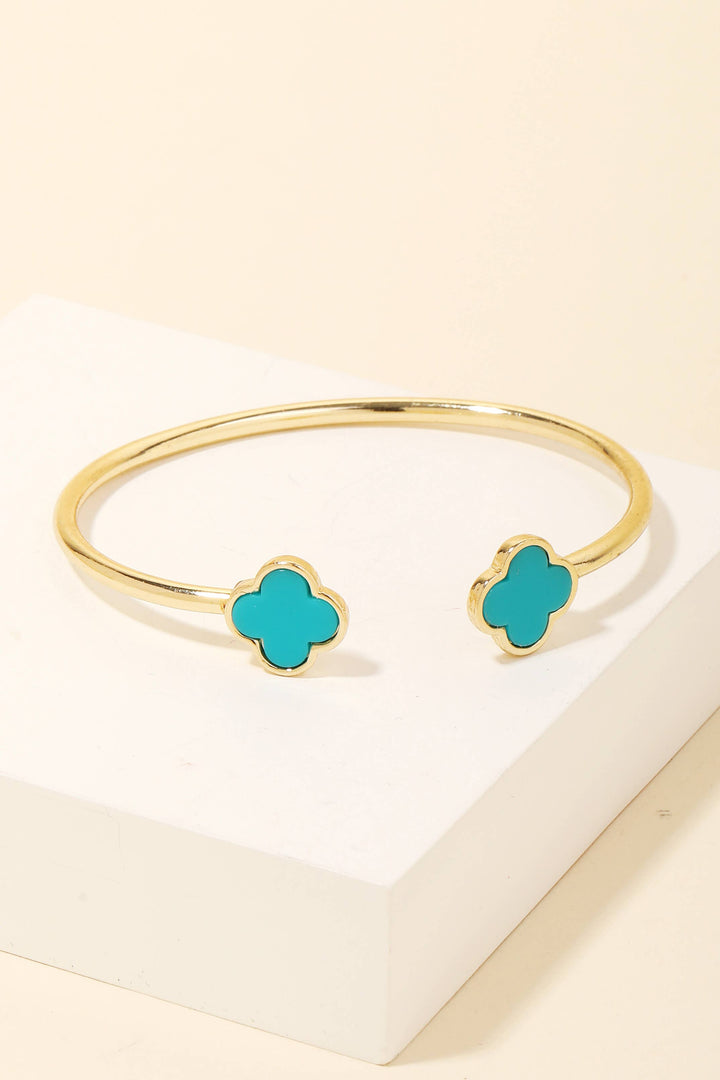 Double Clover Metallic Cuff Bracelet