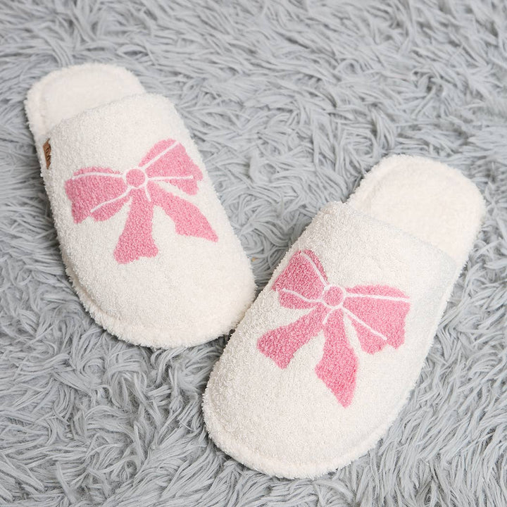 Ribbon Bow Print Luxury Soft Home Slippers