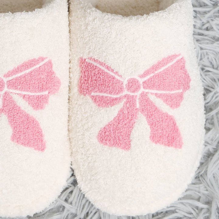 Ribbon Bow Print Luxury Soft Home Slippers