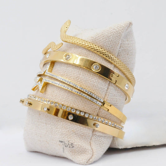Set of 5 Golden Steel Bracelets Snake