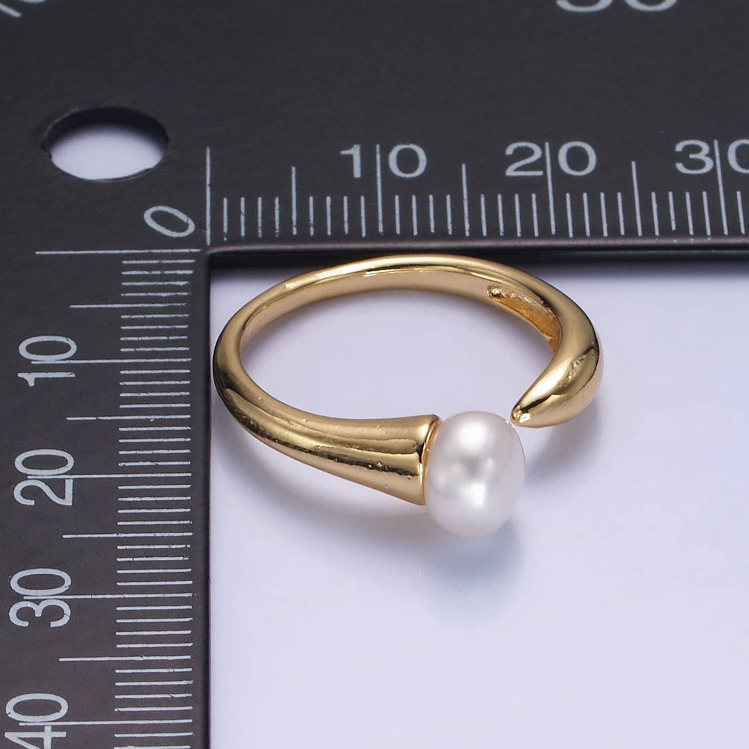 14K Gold Filled Shell Pearl Solitaire Wrap Open Ring | O1317