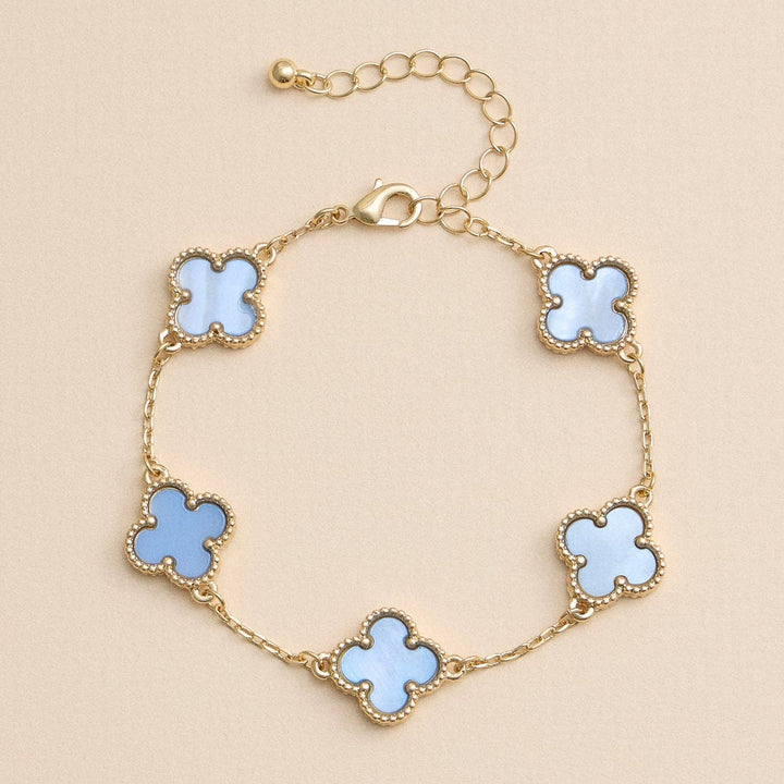 Gold Mother of Pearl Clover Bracelet & Necklace – Elegant Four-Leaf Clover Jewelry