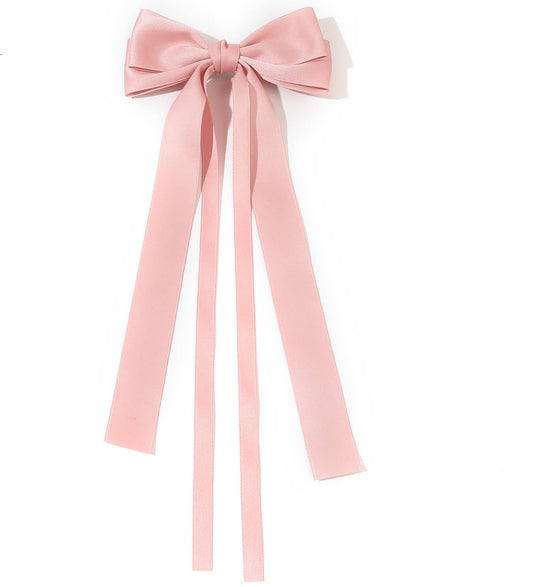 Double Layered Bow Long Ribbon Barrette Clip
