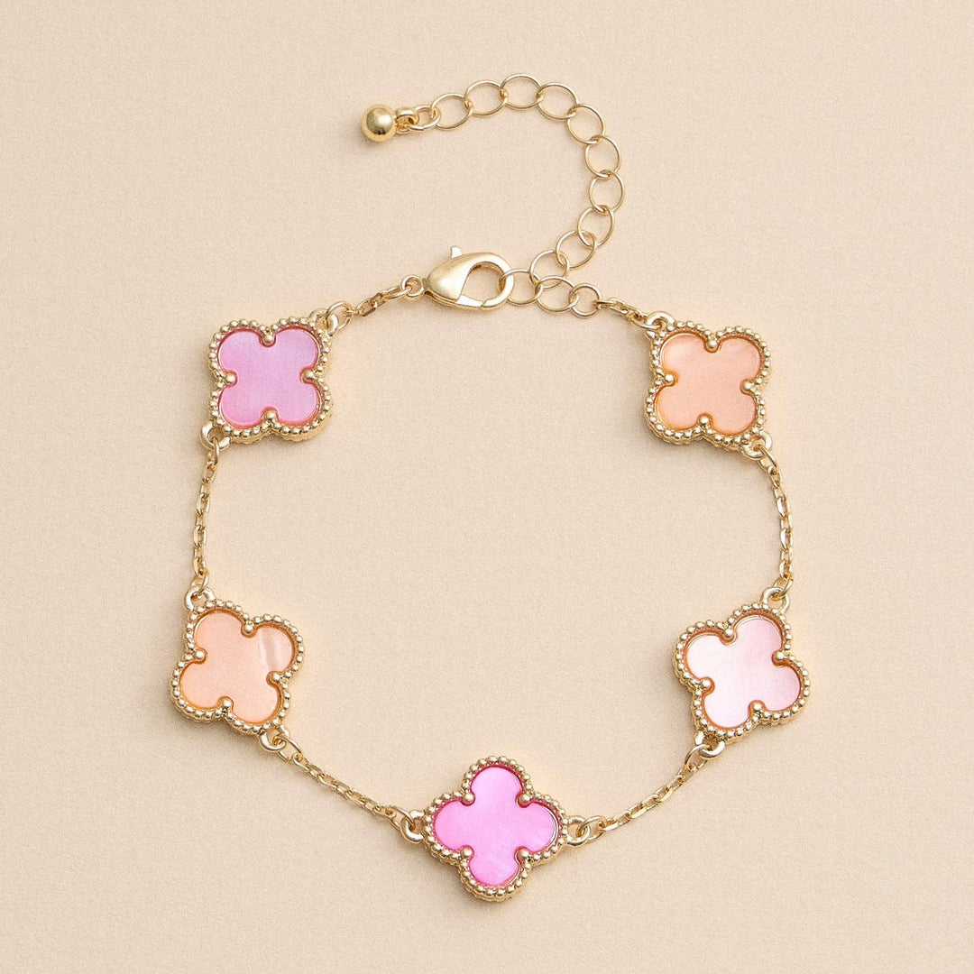 Gold Mother of Pearl Clover Bracelet & Necklace – Elegant Four-Leaf Clover Jewelry
