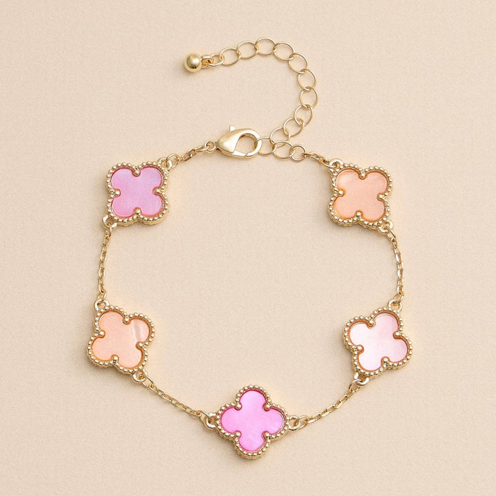 Gold Mother of Pearl Clover Bracelet & Necklace – Elegant Four-Leaf Clover Jewelry