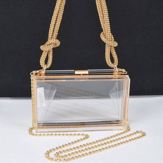 Clear Case Clutch W/Rhinestone Handle