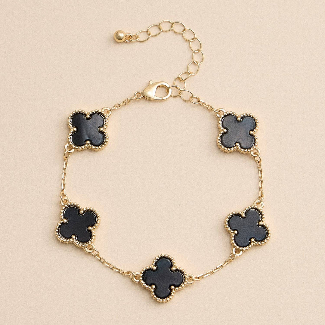 Gold Mother of Pearl Clover Bracelet & Necklace – Elegant Four-Leaf Clover Jewelry