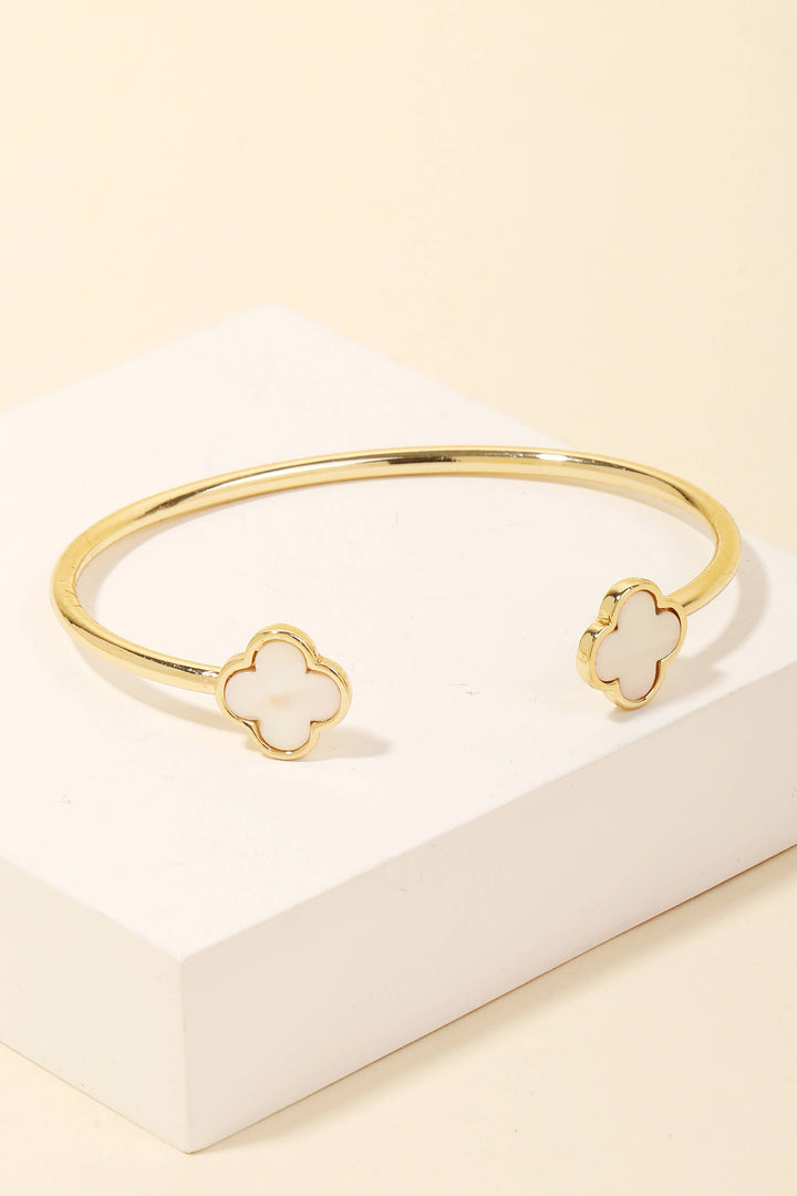 Double Clover Metallic Cuff Bracelet