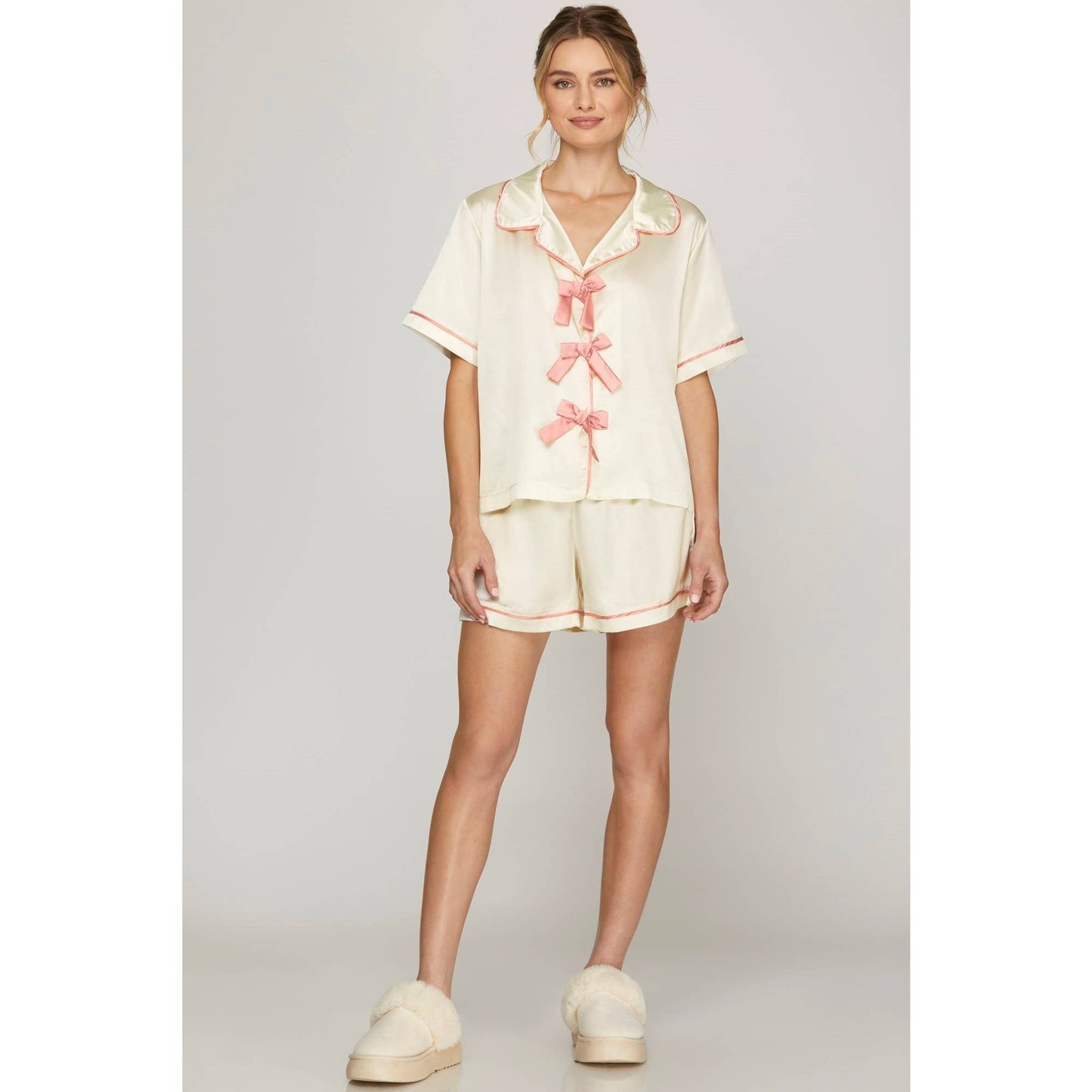 Satin Short Sleeve Top n Shorts Pajama Set