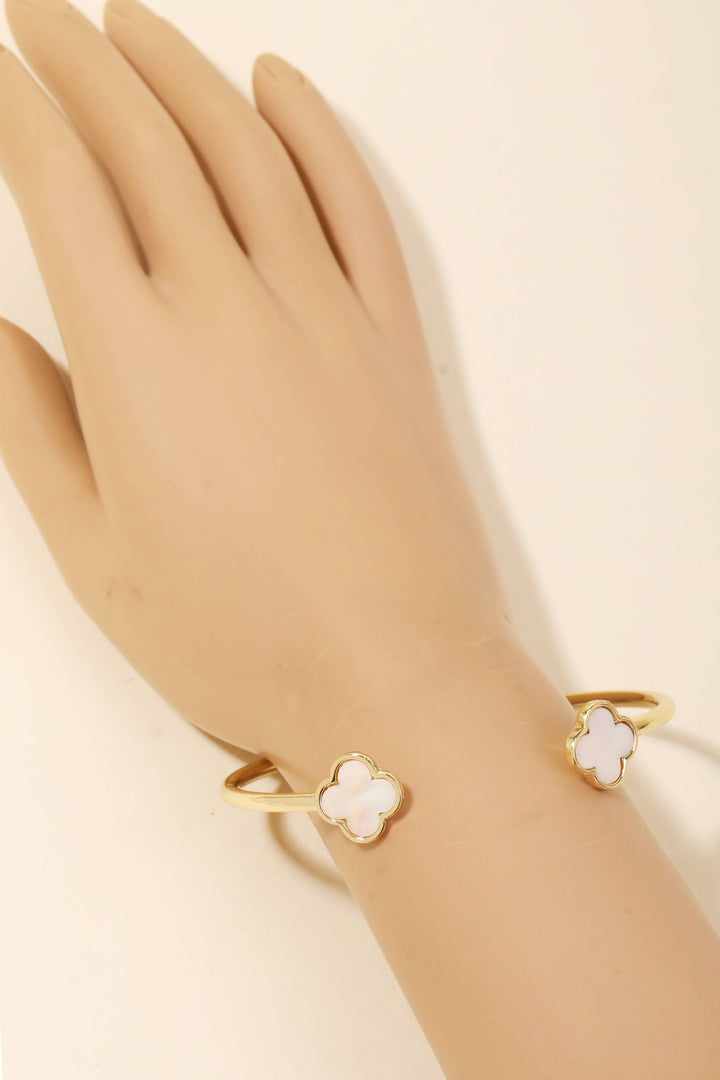 Double Clover Metallic Cuff Bracelet
