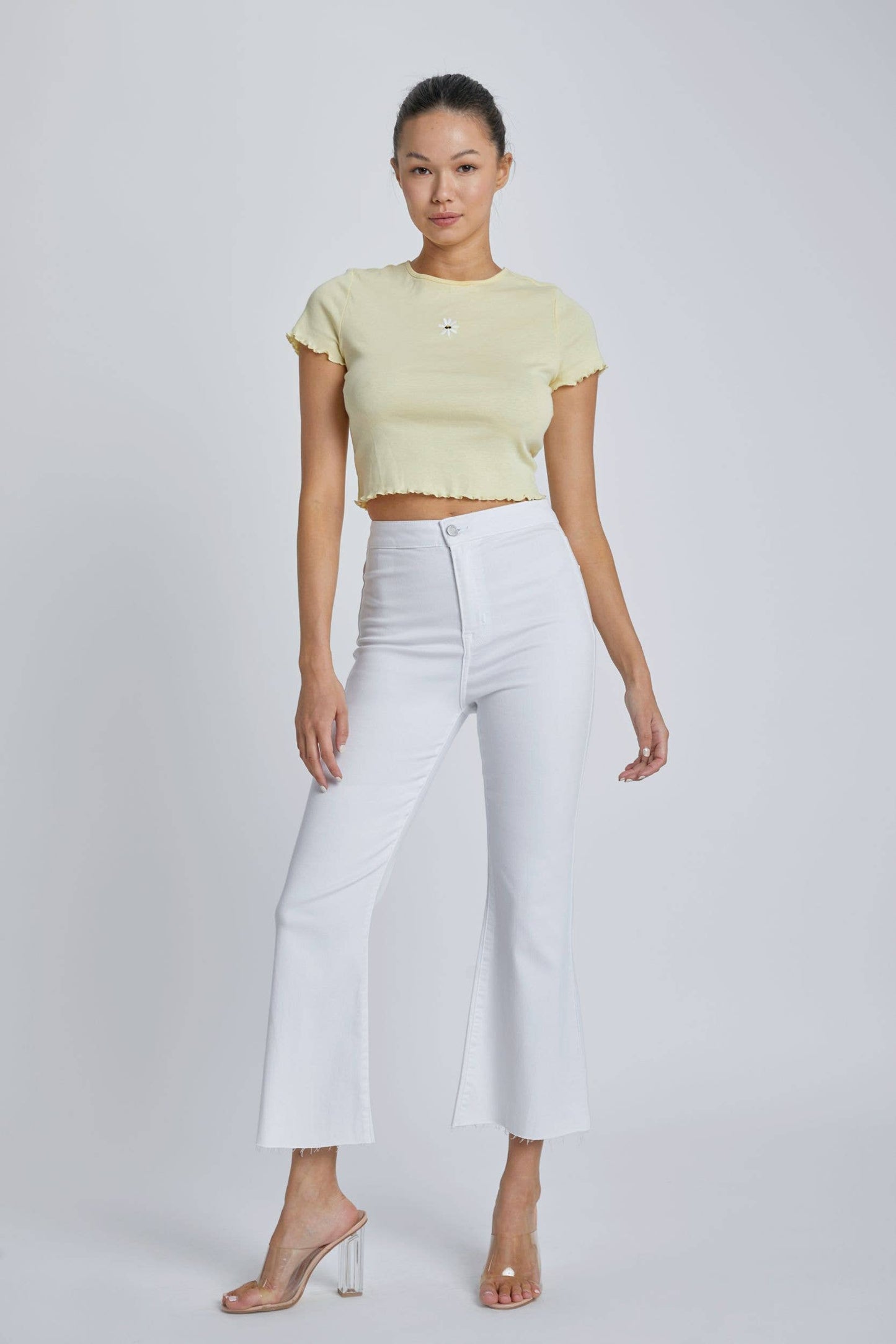 White High Rise Crop Flare Jean