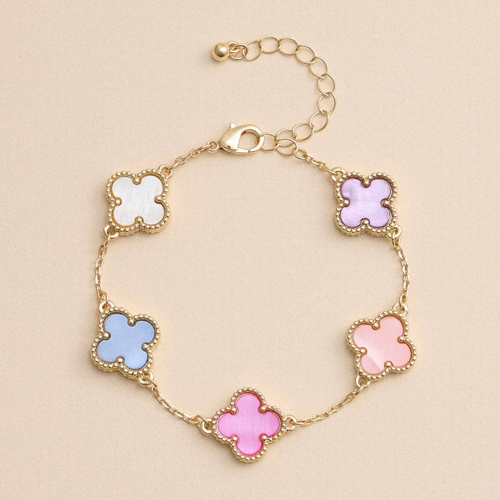 Gold Mother of Pearl Clover Bracelet & Necklace – Elegant Four-Leaf Clover Jewelry