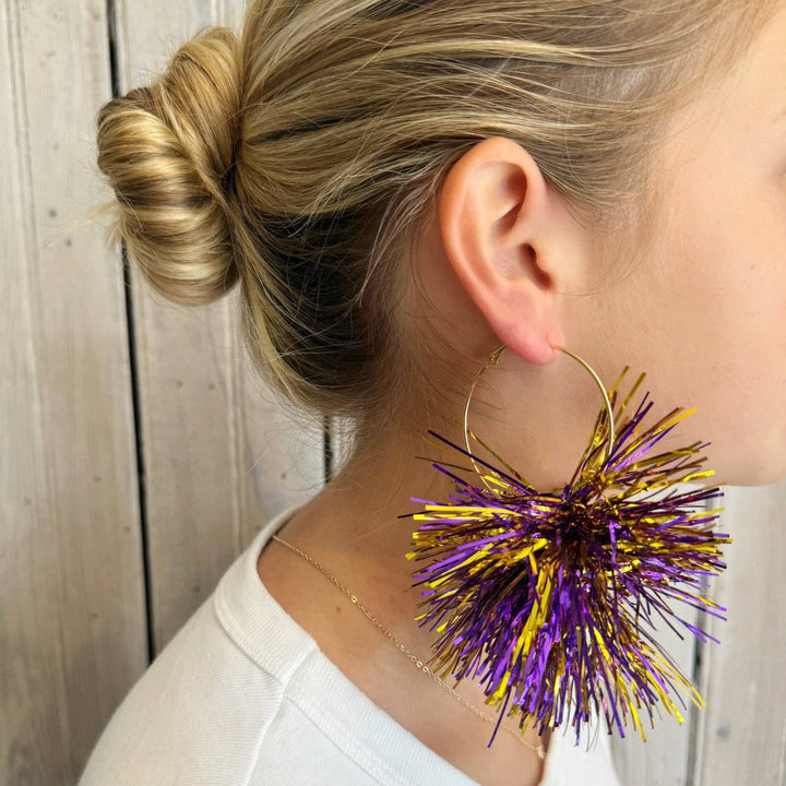 LSU Pom Pom Hoop Earring