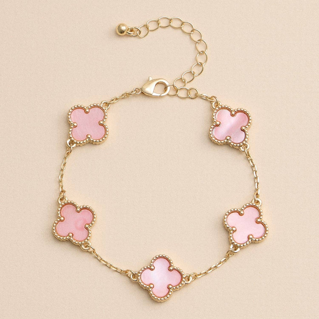 Gold Mother of Pearl Clover Bracelet & Necklace – Elegant Four-Leaf Clover Jewelry