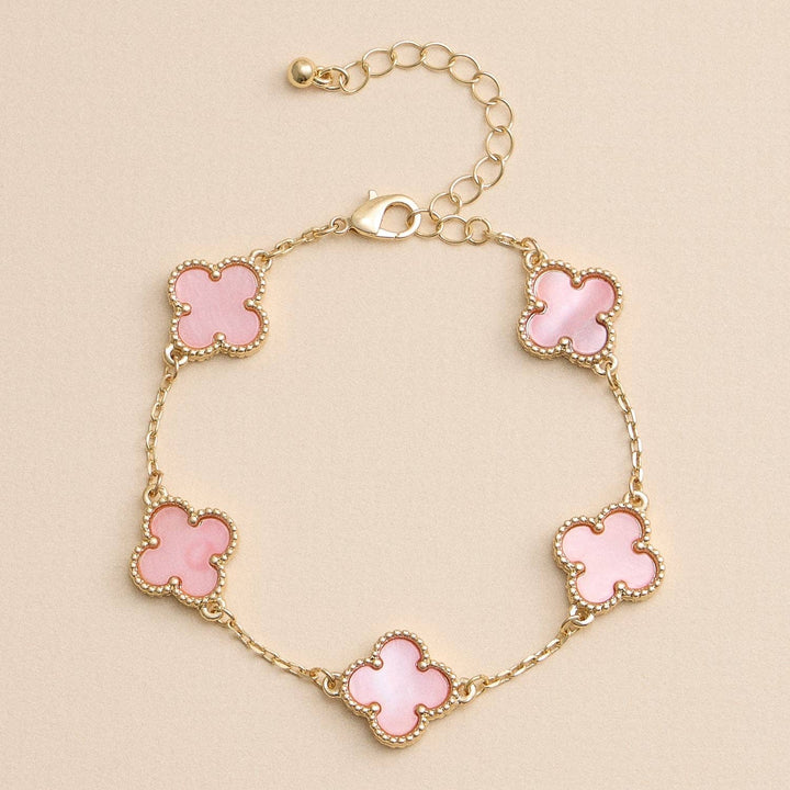 Gold Mother of Pearl Clover Bracelet & Necklace – Elegant Four-Leaf Clover Jewelry