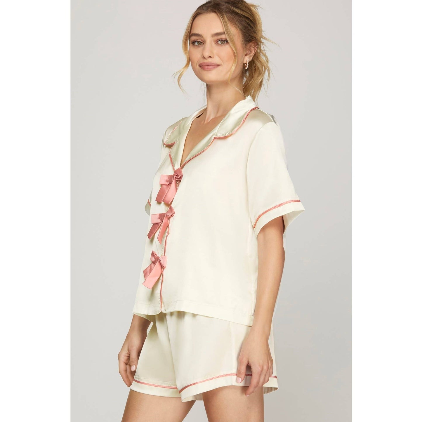 Satin Short Sleeve Top n Shorts Pajama Set