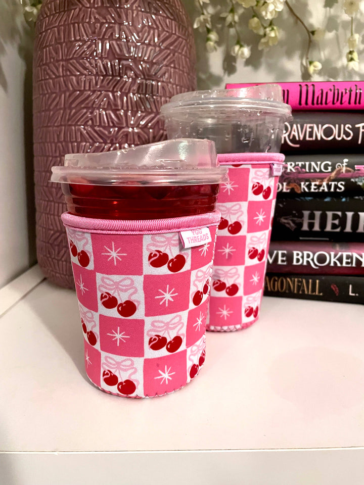 Cherry Bow Coquette Girl Iced Coffee Drink Sleeve - Small